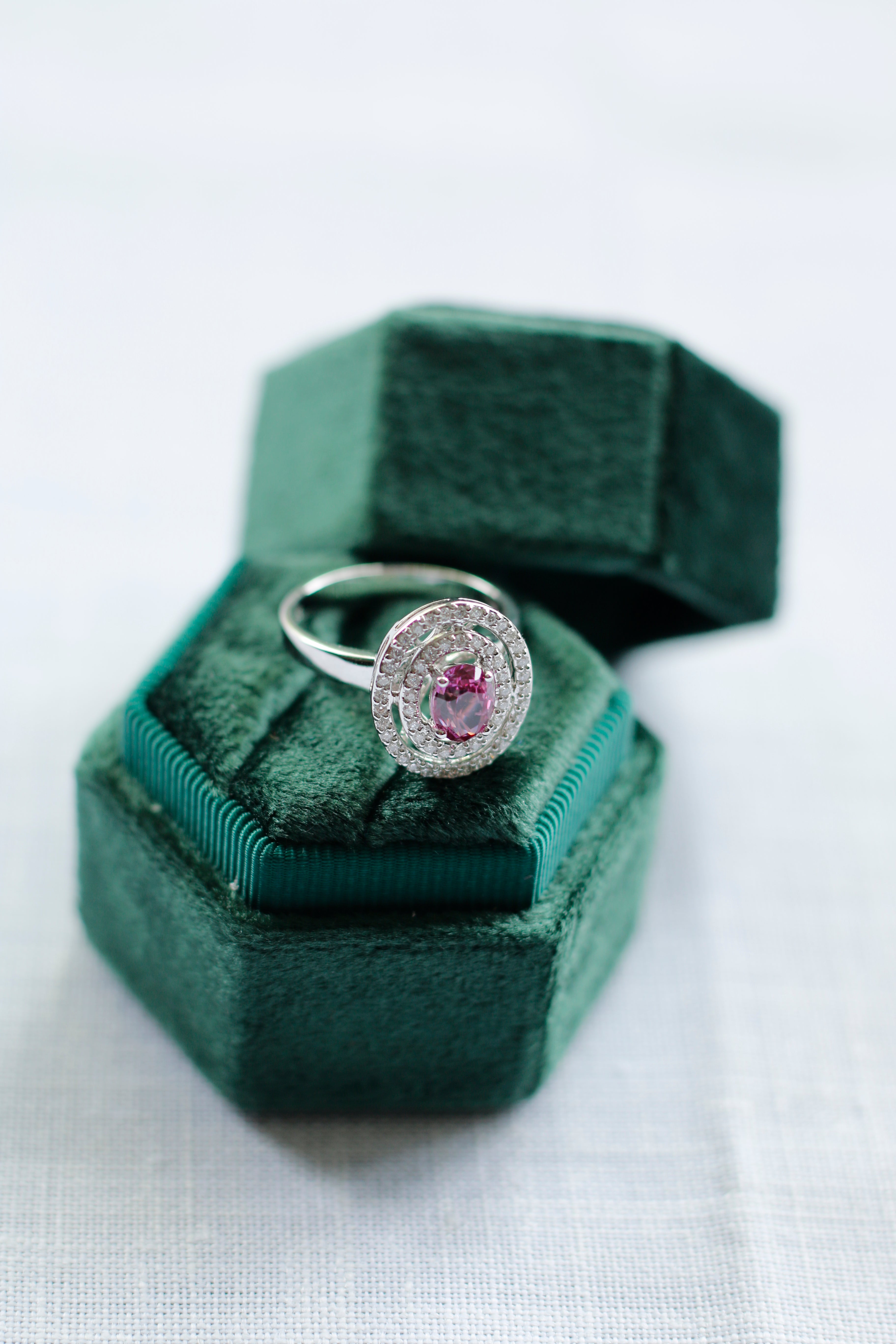 Pink Sapphire Halo Ring