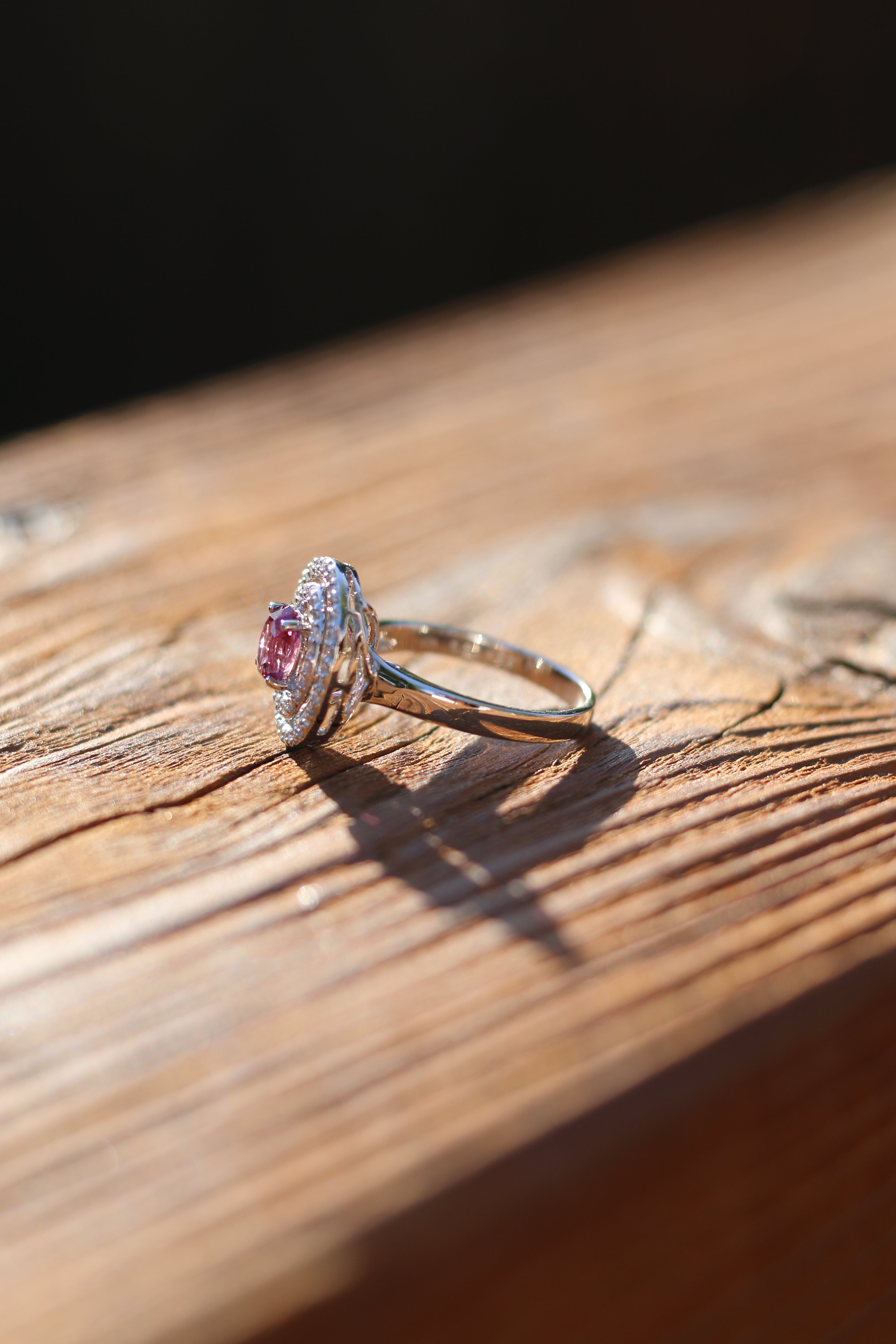 Pink Sapphire Halo Ring