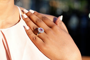 Pink Sapphire Halo Ring